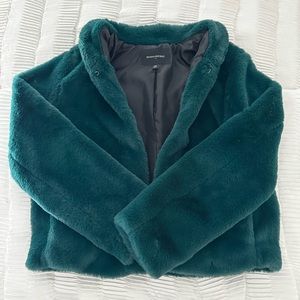 Banana Republic Faux Fur Green Crop Jacket, Size XS